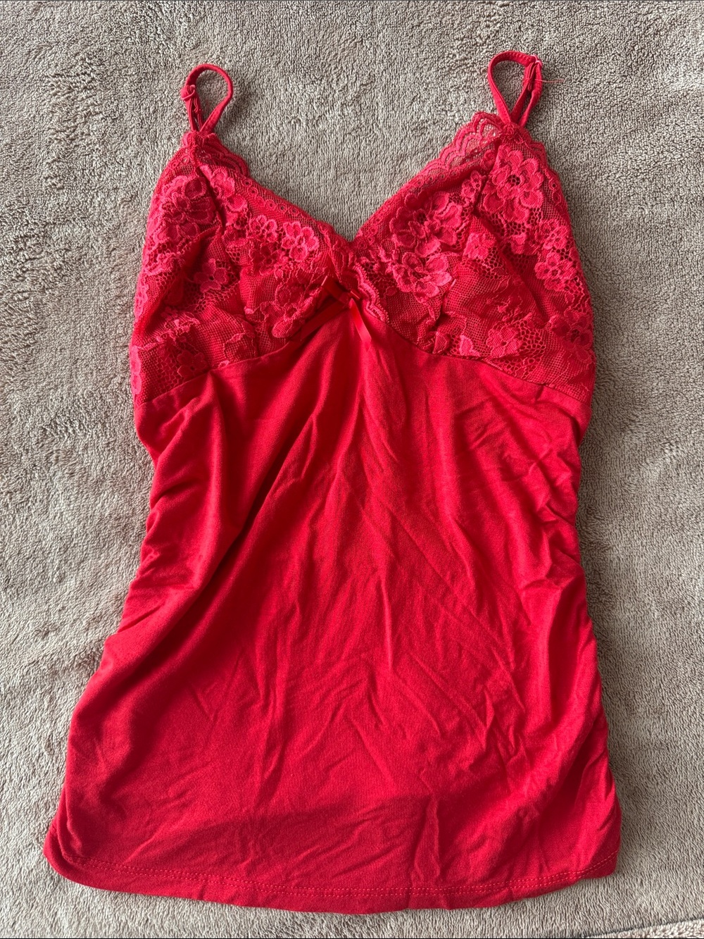 Red Lace Trim Women's Chemise Slip
